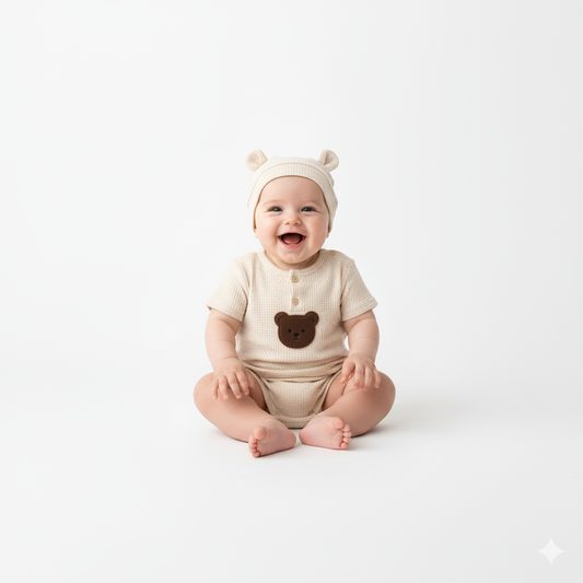 BigChoicy™ Baby Bear Romper Set – Cotton Summer Jumpsuit with Ear Hat