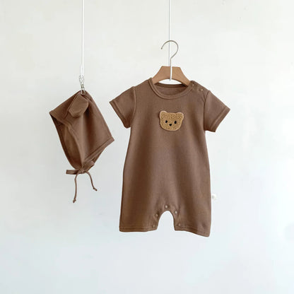 BigChoicy™ Baby Bear Romper Set – Cotton Summer Jumpsuit with Ear Hat
