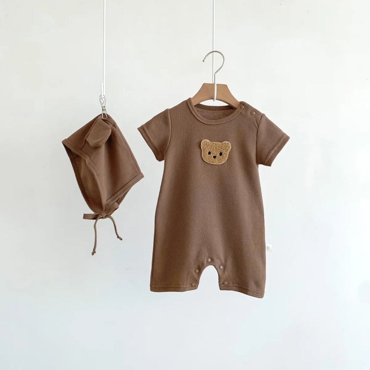 BigChoicy™ Baby Bear Romper Set – Cotton Summer Jumpsuit with Ear Hat
