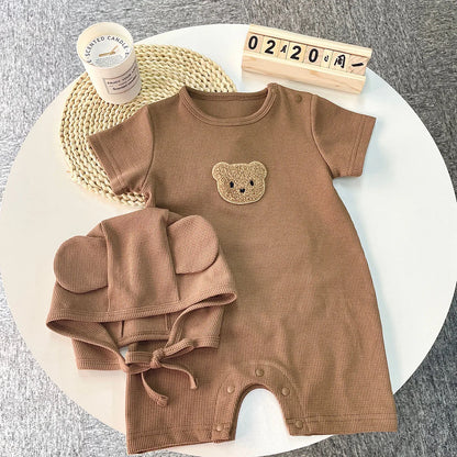 BigChoicy™ Baby Bear Romper Set – Cotton Summer Jumpsuit with Ear Hat