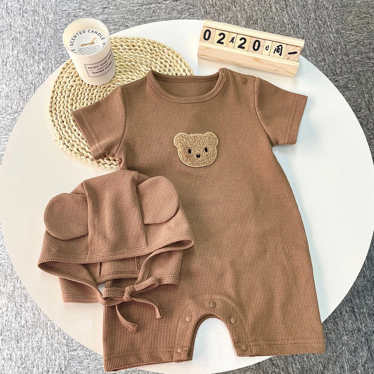 BigChoicy™ Baby Bear Romper Set – Cotton Summer Jumpsuit with Ear Hat