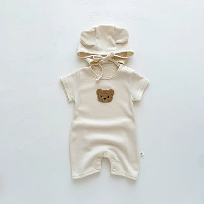 BigChoicy™ Baby Bear Romper Set – Cotton Summer Jumpsuit with Ear Hat