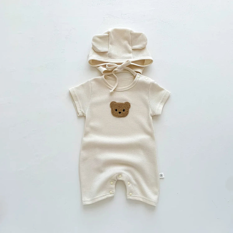 BigChoicy™ Baby Bear Romper Set – Cotton Summer Jumpsuit with Ear Hat