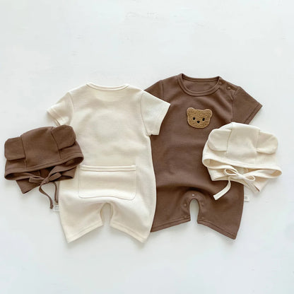 BigChoicy™ Baby Bear Romper Set – Cotton Summer Jumpsuit with Ear Hat