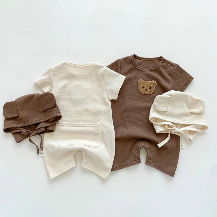 BigChoicy™ Baby Bear Romper Set – Cotton Summer Jumpsuit with Ear Hat