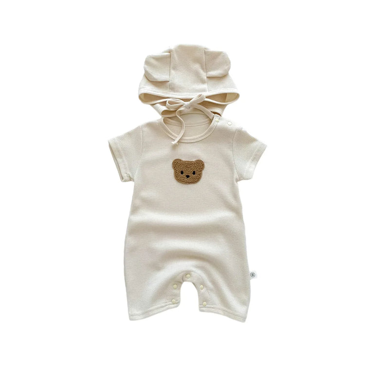 BigChoicy™ Baby Bear Romper Set – Cotton Summer Jumpsuit with Ear Hat