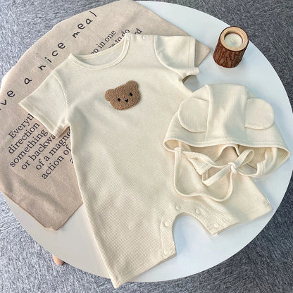 BigChoicy™ Baby Bear Romper Set – Cotton Summer Jumpsuit with Ear Hat